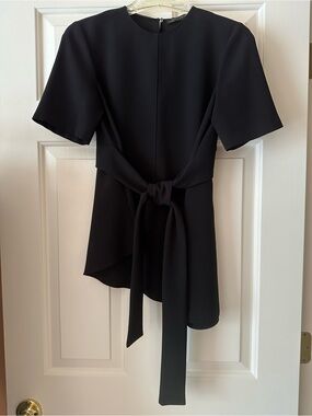 Zara Black Short Sleeve Tie-Waist Top- S